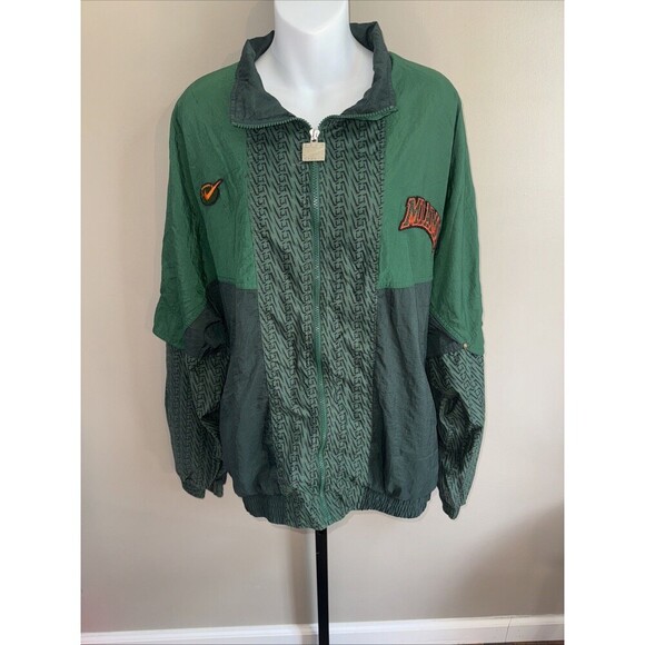 NIKE TEAM SPORTS UNIV OF MIAMI HURRICANES VINTAGE WINDBREAKER JACKET 1990'S XL - Picture 1 of 10
